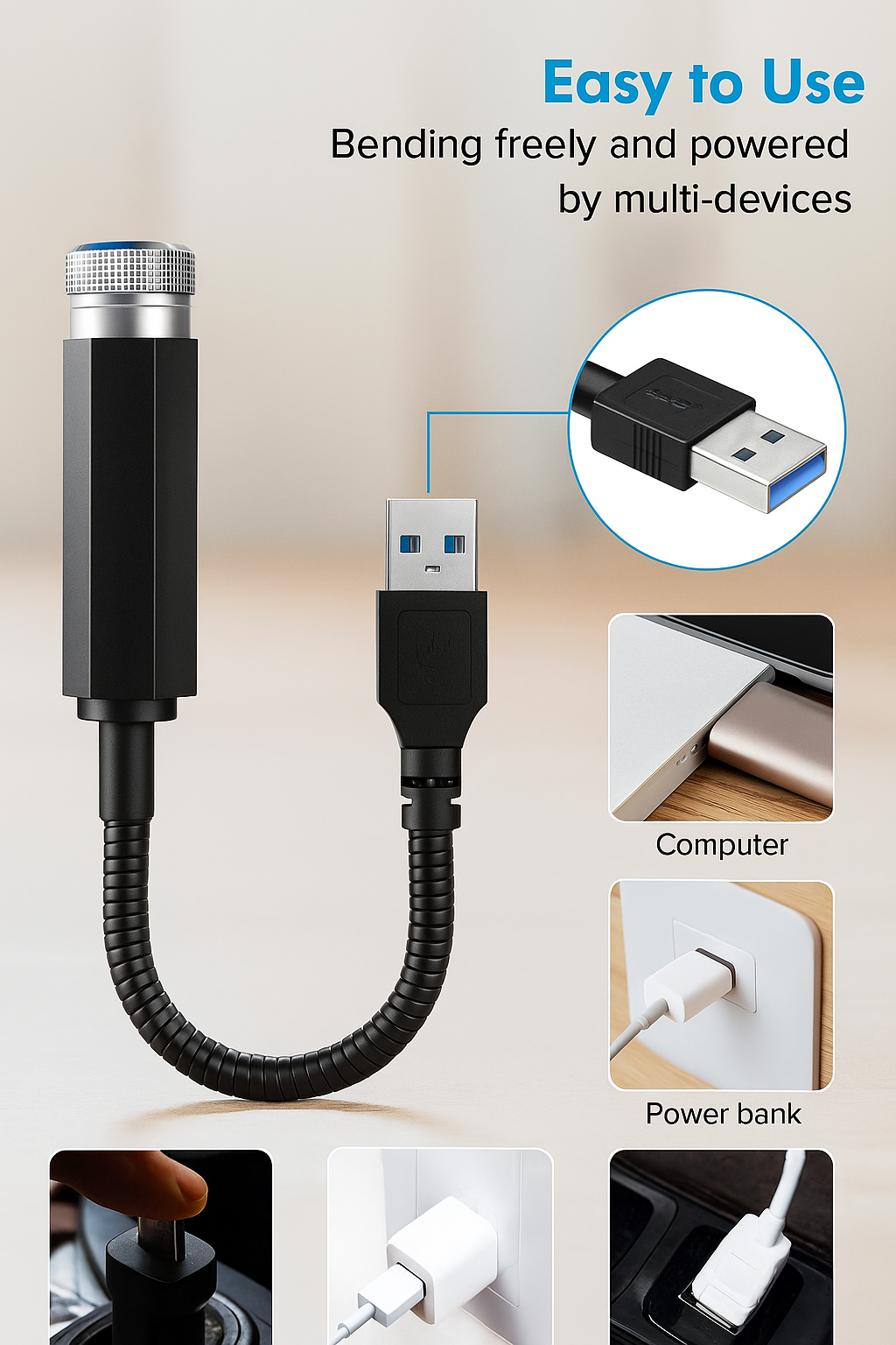 Sternenhimmel Projektor mit USB – Magisches LED Nachtlicht für Auto & Zuhause
